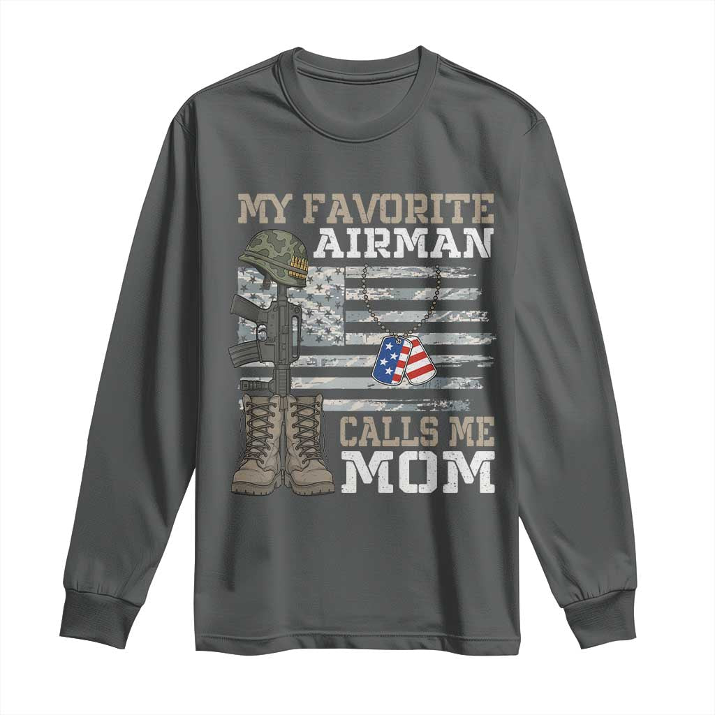 Proud Air Force Mom Long Sleeve Shirt My Favorite Airman Military Family Camo US Flag TS10 Dark Heather Print Your Wear
