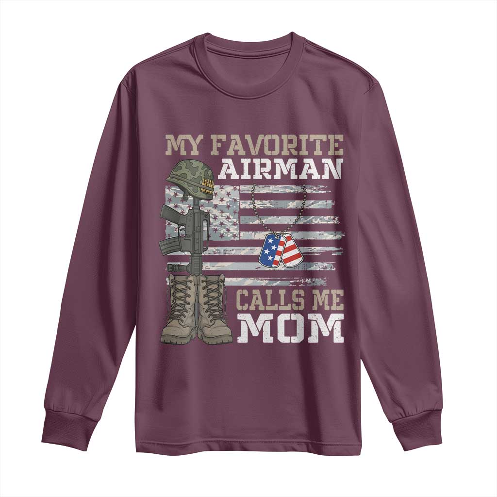 Proud Air Force Mom Long Sleeve Shirt My Favorite Airman Military Family Camo US Flag TS10 Maroon Print Your Wear