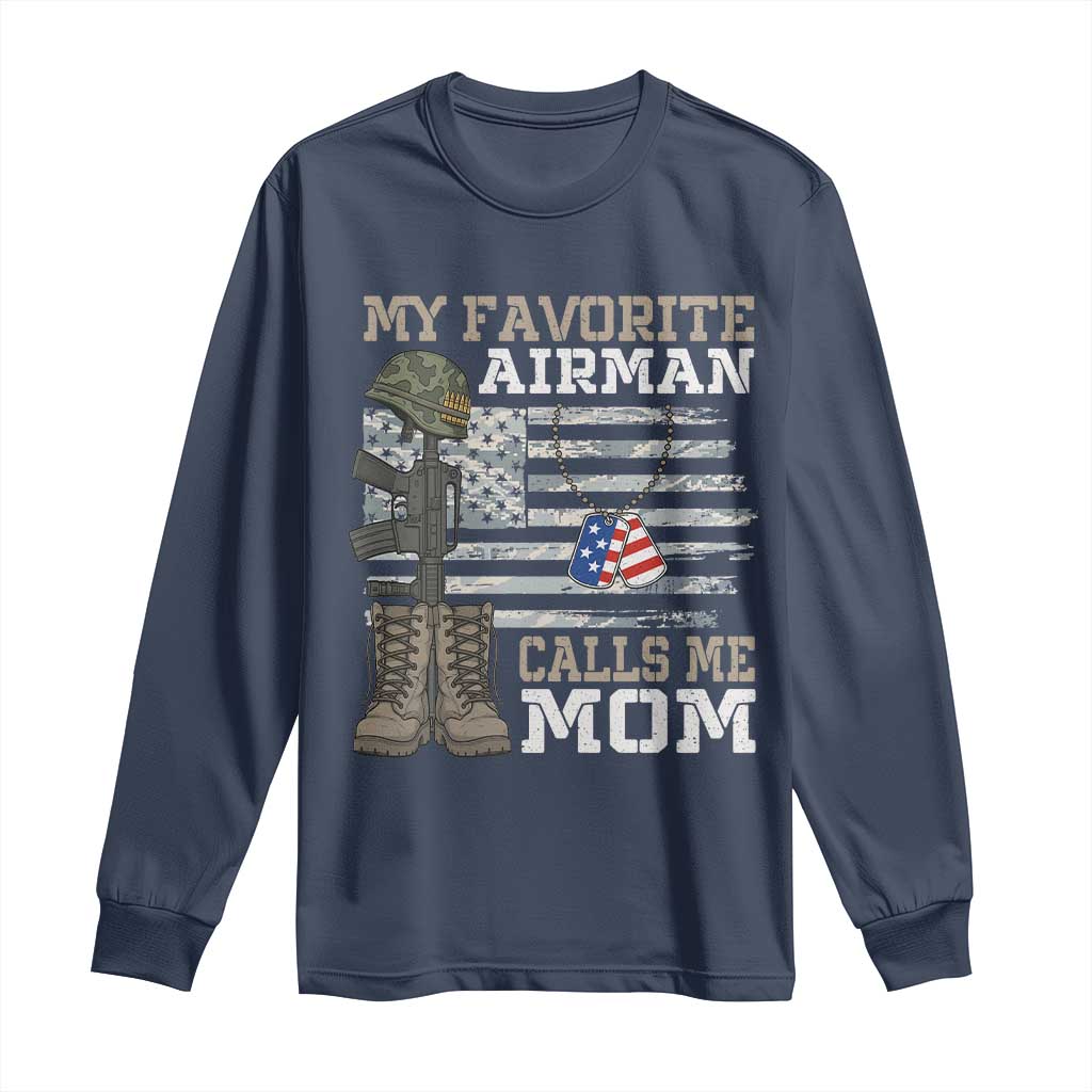 Proud Air Force Mom Long Sleeve Shirt My Favorite Airman Military Family Camo US Flag TS10 Navy Print Your Wear