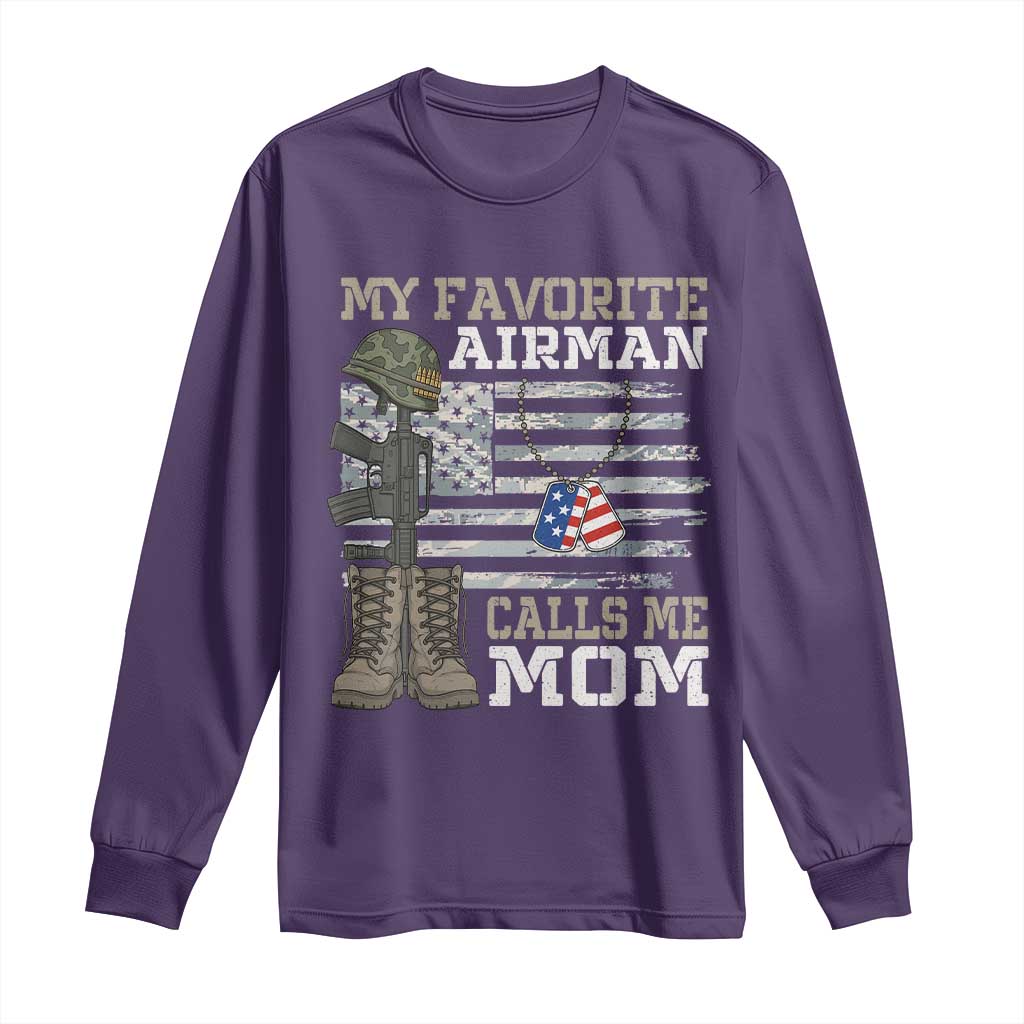 Proud Air Force Mom Long Sleeve Shirt My Favorite Airman Military Family Camo US Flag TS10 Purple Print Your Wear