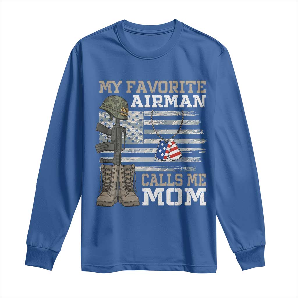 Proud Air Force Mom Long Sleeve Shirt My Favorite Airman Military Family Camo US Flag TS10 Royal Blue Print Your Wear