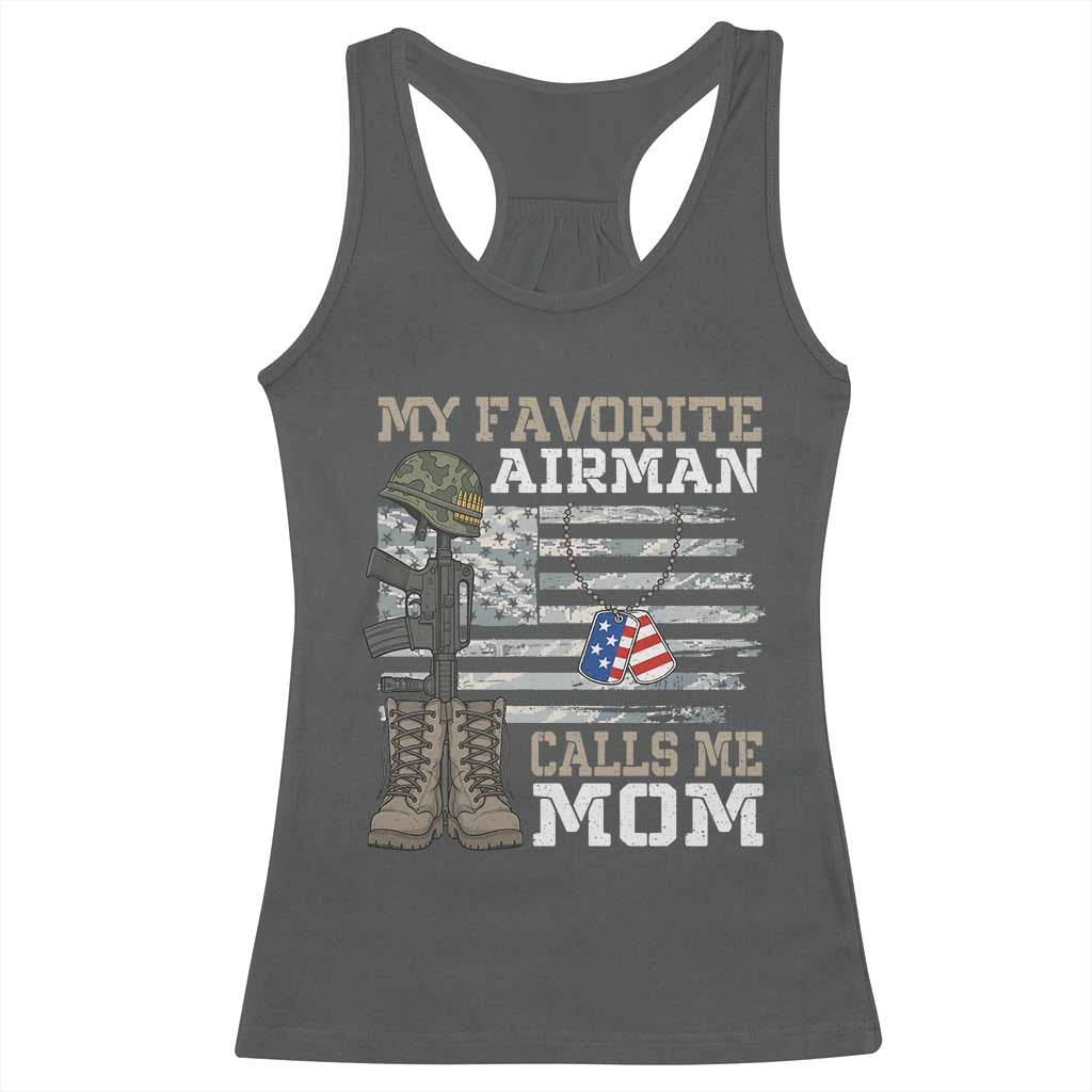 Proud Air Force Mom Racerback Tank Top My Favorite Airman Military Family Camo US Flag TS10 Dark Heather Print Your Wear