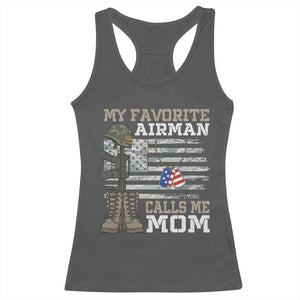 Proud Air Force Mom Racerback Tank Top My Favorite Airman Military Family Camo US Flag TS10 Dark Heather Print Your Wear