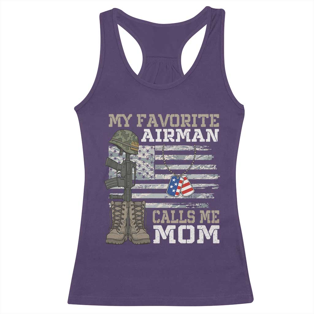 Proud Air Force Mom Racerback Tank Top My Favorite Airman Military Family Camo US Flag TS10 Purple Print Your Wear