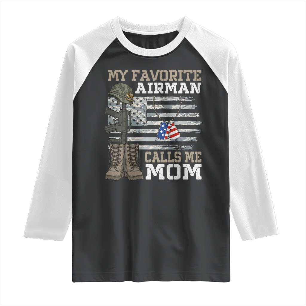 Proud Air Force Mom Raglan Shirt My Favorite Airman Military Family Camo US Flag TS10 Black White Print Your Wear