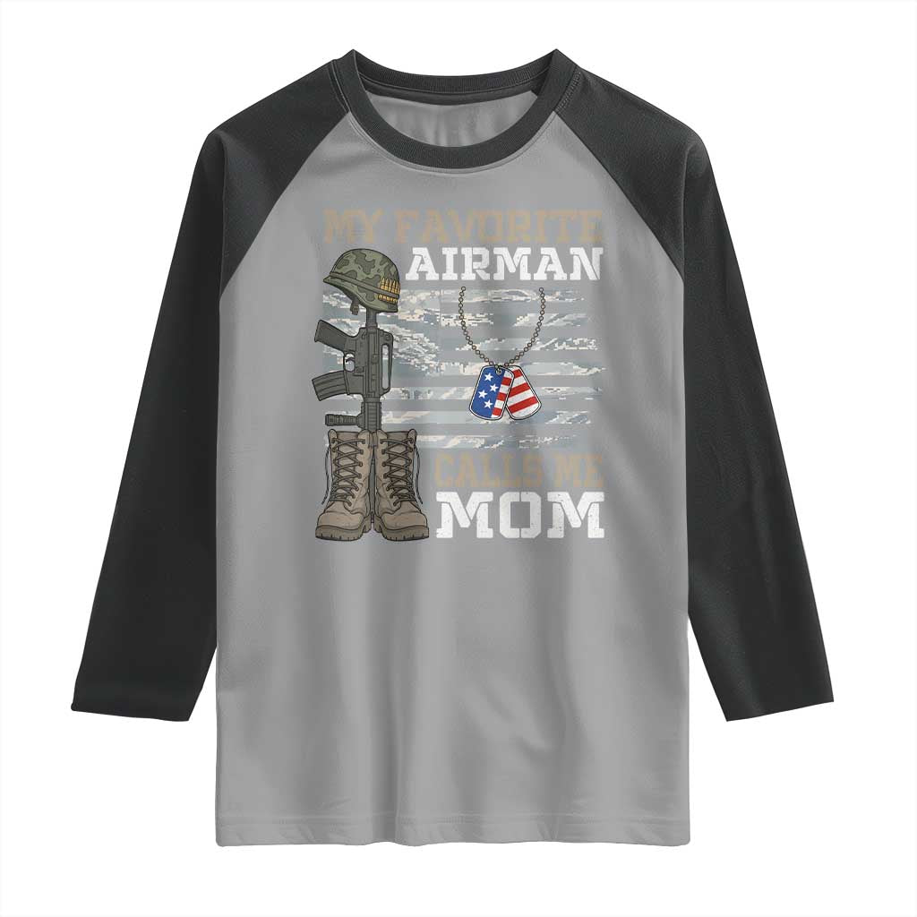 Proud Air Force Mom Raglan Shirt My Favorite Airman Military Family Camo US Flag TS10 Sport Gray Black Print Your Wear