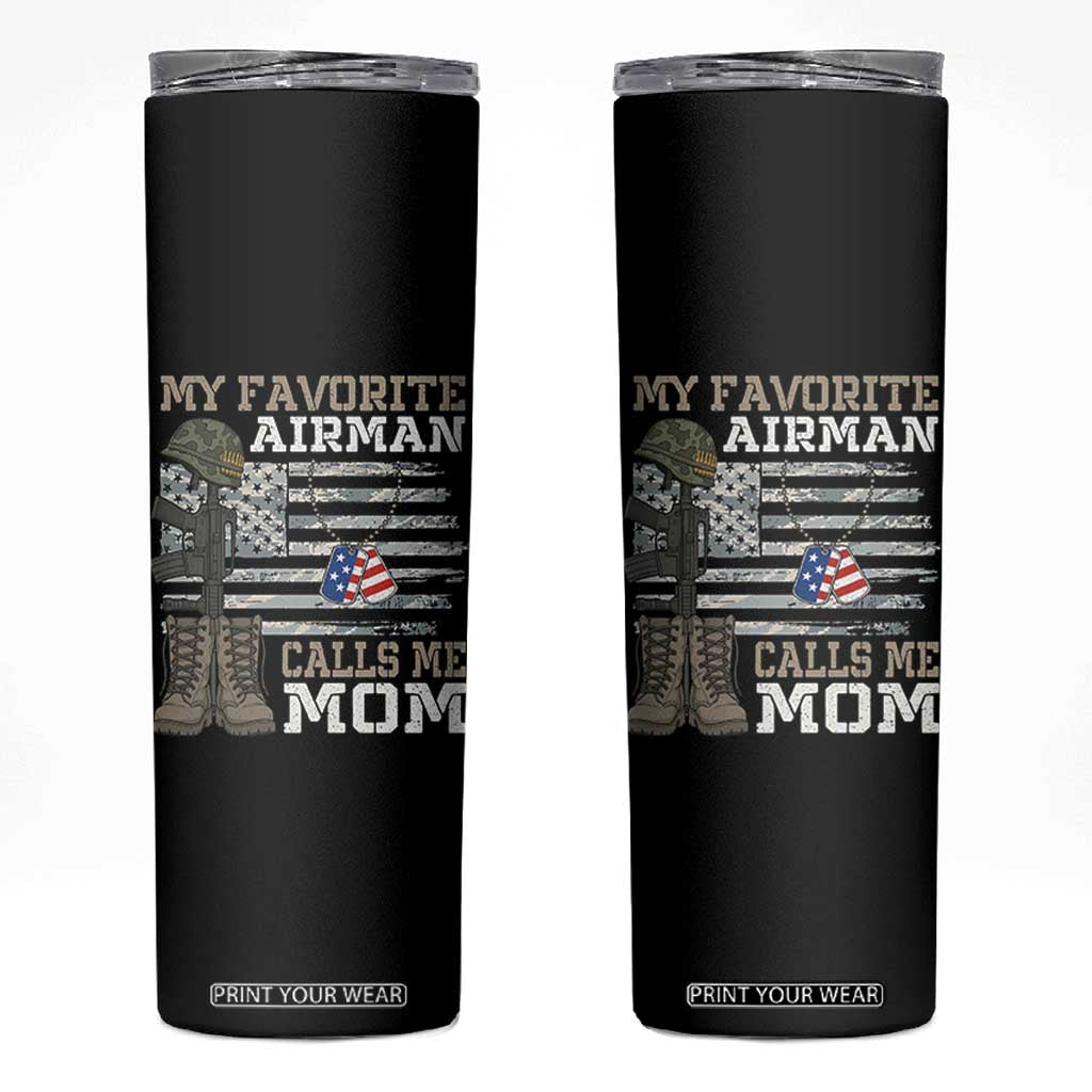 Proud Air Force Mom Skinny Tumbler My Favorite Airman Military Family Camo US Flag TS10 Black Print Your Wear