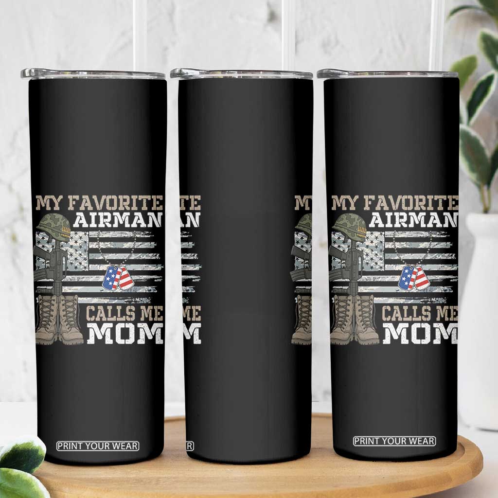 Proud Air Force Mom Skinny Tumbler My Favorite Airman Military Family Camo US Flag TS10 Print Your Wear