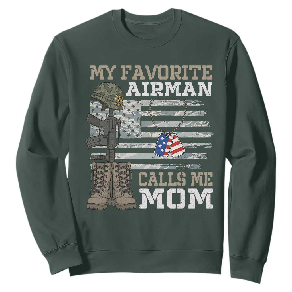 Proud Air Force Mom Sweatshirt My Favorite Airman Military Family Camo US Flag TS10 Dark Forest Green Print Your Wear