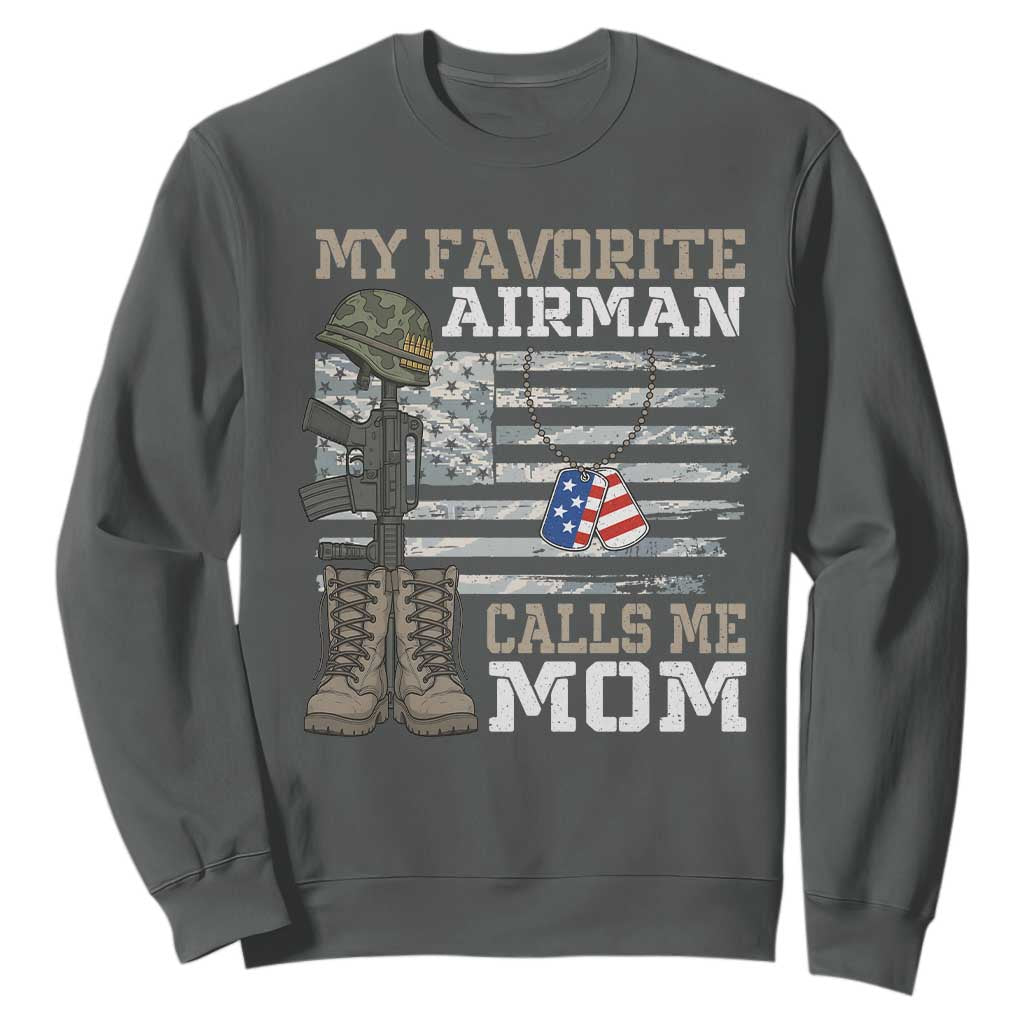 Proud Air Force Mom Sweatshirt My Favorite Airman Military Family Camo US Flag TS10 Dark Heather Print Your Wear