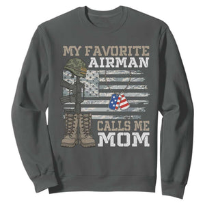 Proud Air Force Mom Sweatshirt My Favorite Airman Military Family Camo US Flag TS10 Dark Heather Print Your Wear