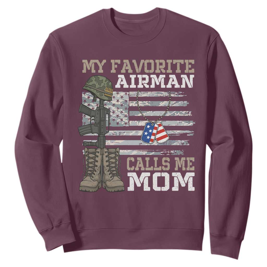 Proud Air Force Mom Sweatshirt My Favorite Airman Military Family Camo US Flag TS10 Maroon Print Your Wear
