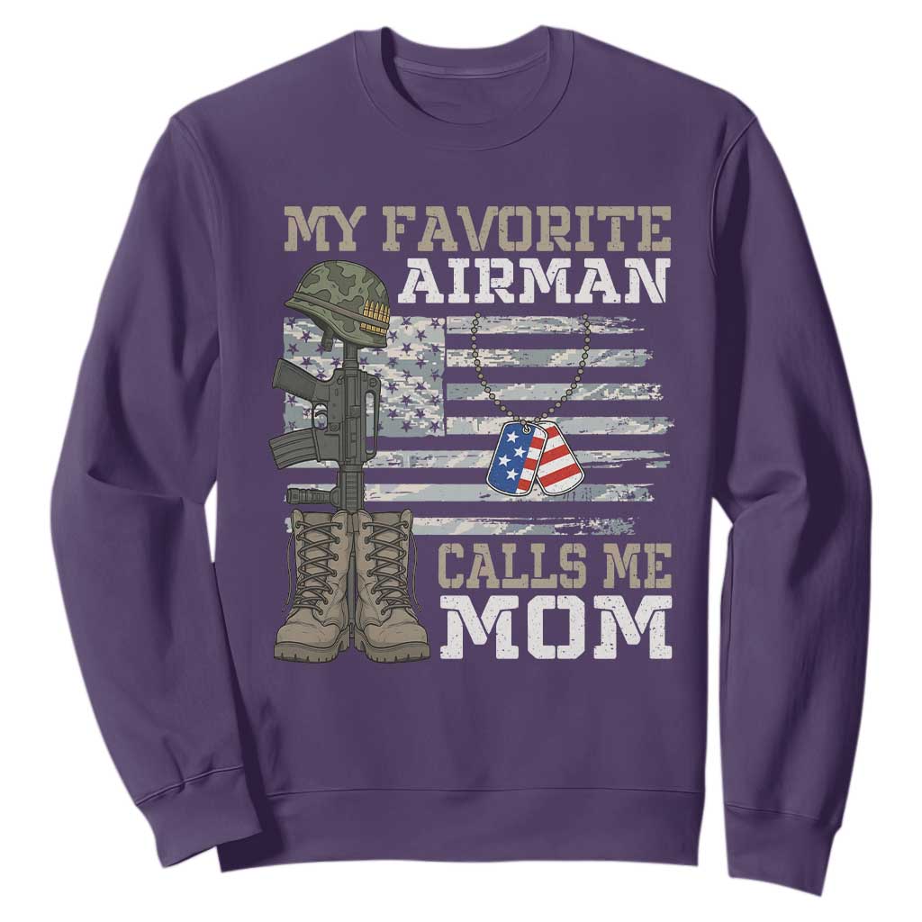 Proud Air Force Mom Sweatshirt My Favorite Airman Military Family Camo US Flag TS10 Purple Print Your Wear