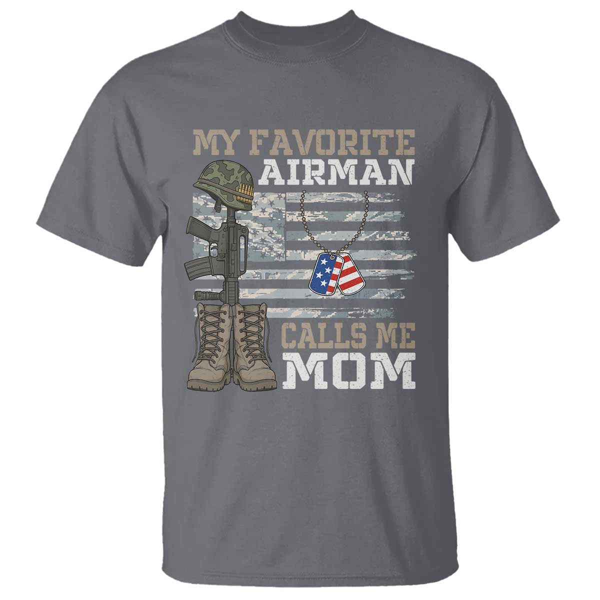 Proud Air Force Mom T Shirt My Favorite Airman Military Family Camo US Flag TS10 Charcoal Print Your Wear