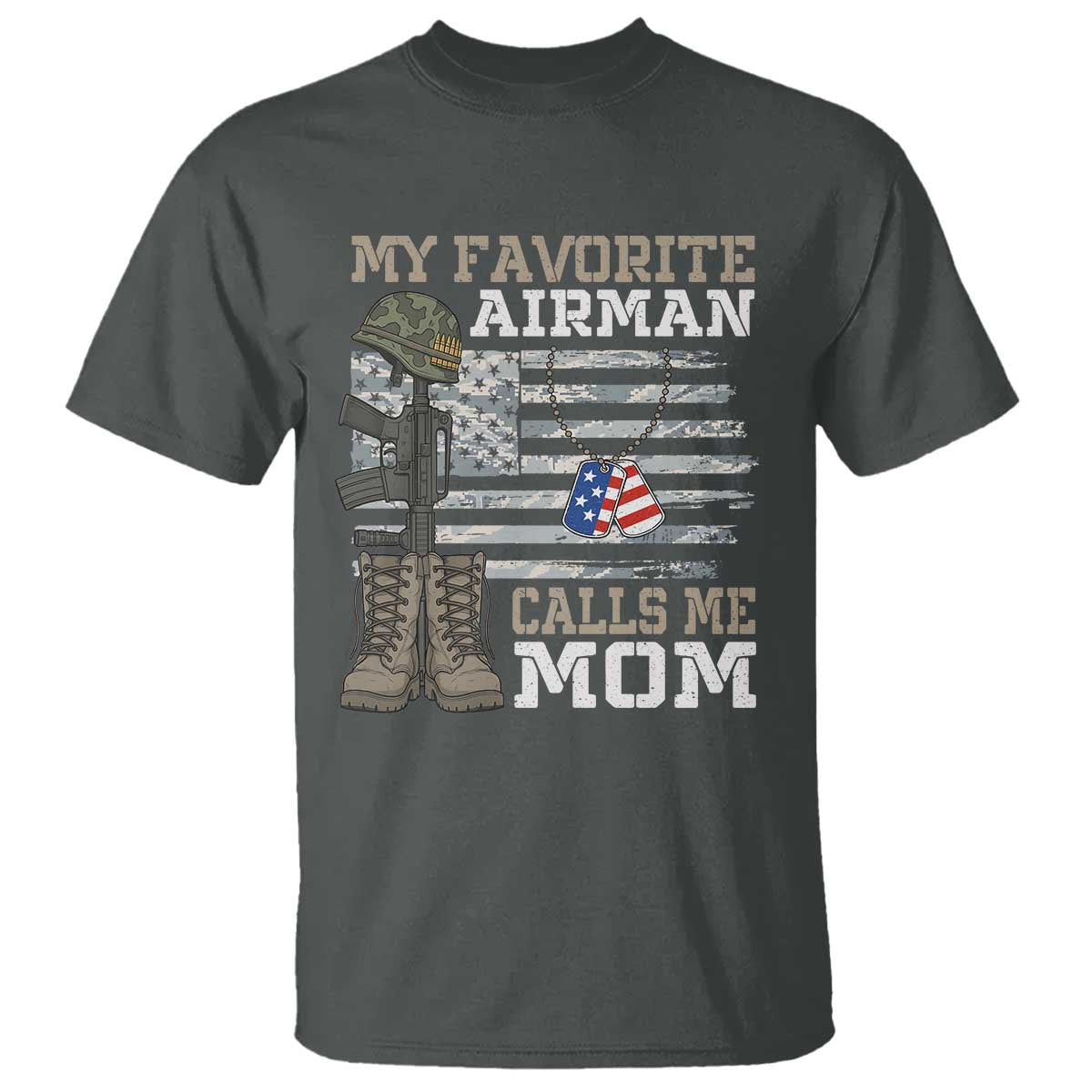 Proud Air Force Mom T Shirt My Favorite Airman Military Family Camo US Flag TS10 Dark Heather Print Your Wear