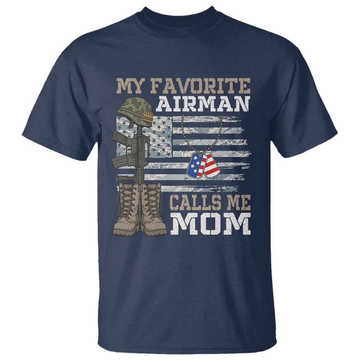 Proud Air Force Mom T Shirt My Favorite Airman Military Family Camo US Flag TS10 Navy Print Your Wear
