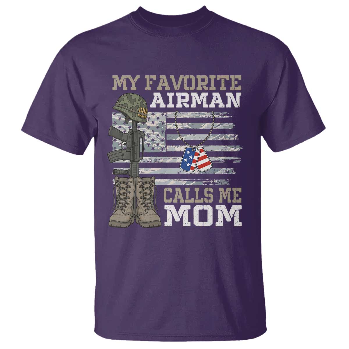 Proud Air Force Mom T Shirt My Favorite Airman Military Family Camo US Flag TS10 Purple Print Your Wear