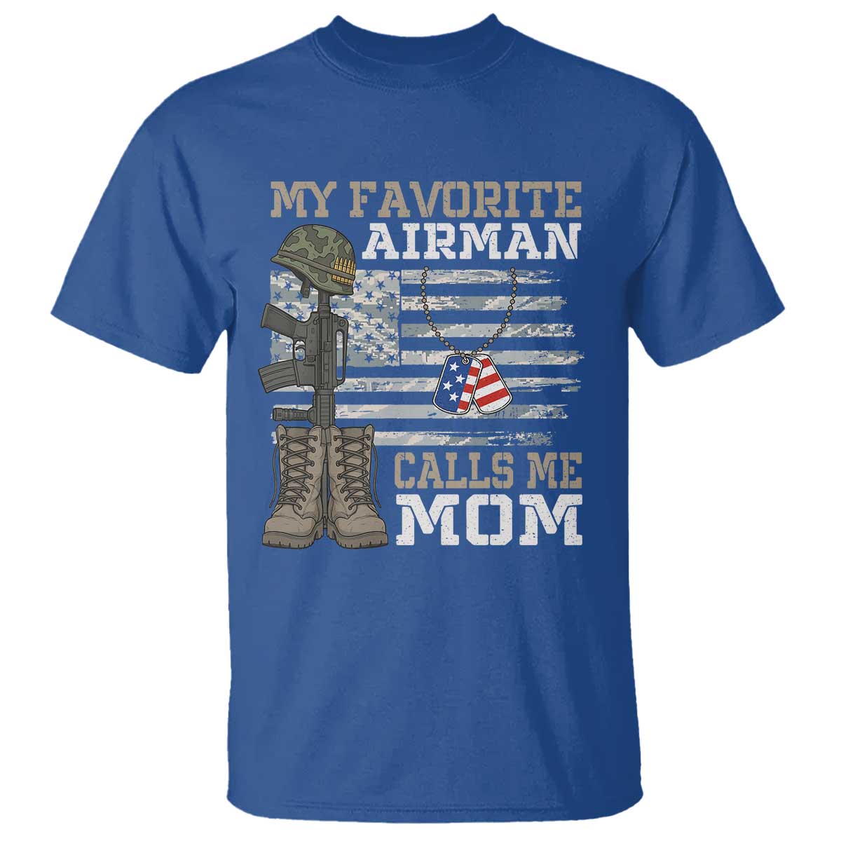 Proud Air Force Mom T Shirt My Favorite Airman Military Family Camo US Flag TS10 Royal Blue Print Your Wear