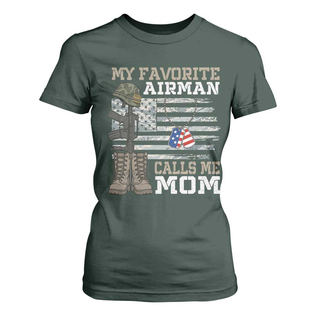 Proud Air Force Mom T Shirt For Women My Favorite Airman Military Family Camo US Flag TS10 Dark Forest Green Print Your Wear