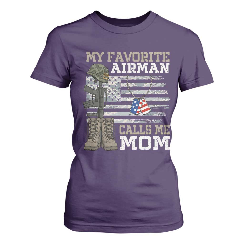Proud Air Force Mom T Shirt For Women My Favorite Airman Military Family Camo US Flag TS10 Purple Print Your Wear