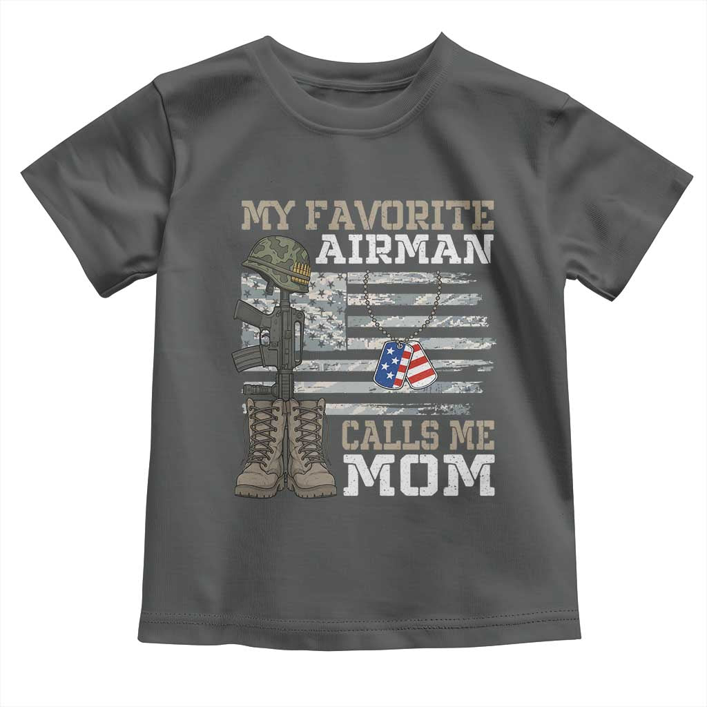 Proud Air Force Mom Toddler T Shirt My Favorite Airman Military Family Camo US Flag TS10 Dark Heather Print Your Wear