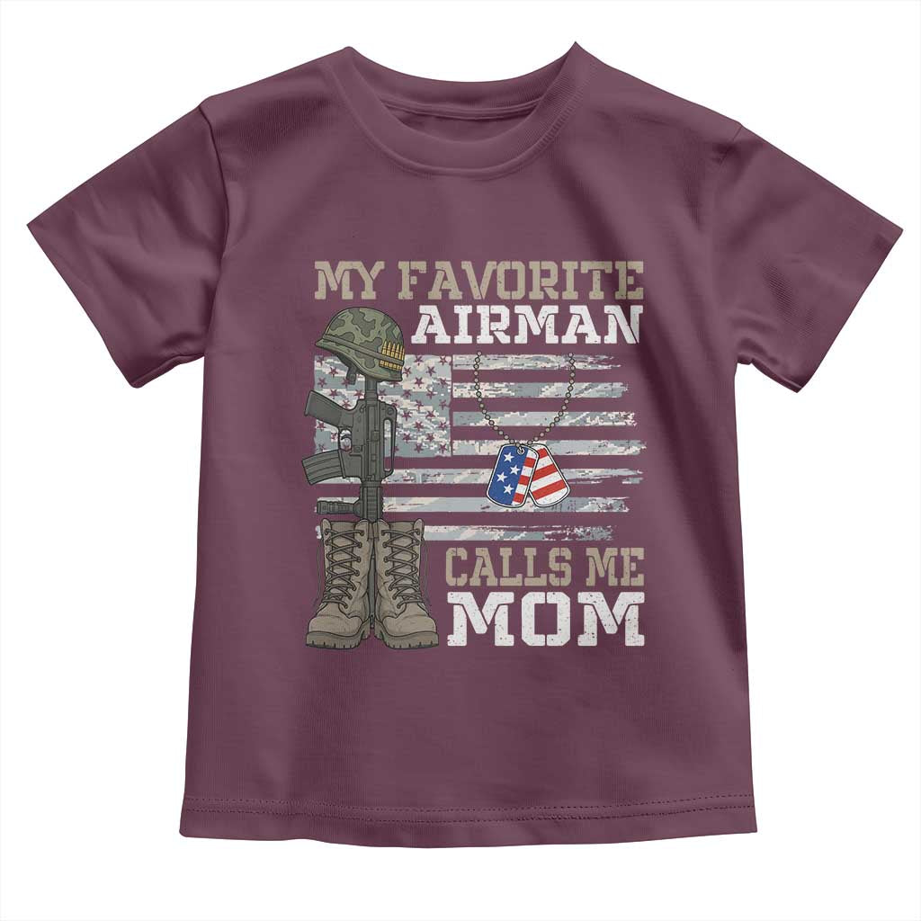 Proud Air Force Mom Toddler T Shirt My Favorite Airman Military Family Camo US Flag TS10 Maroon Print Your Wear