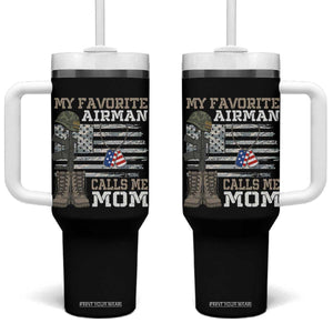 Proud Air Force Mom Tumbler With Handle My Favorite Airman Military Family Camo US Flag TS10 One Size: 40 oz Black Print Your Wear