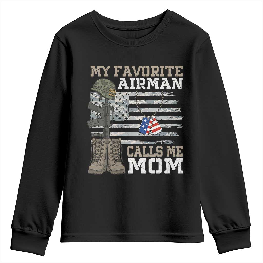 Proud Air Force Mom Youth Sweatshirt My Favorite Airman Military Family Camo US Flag TS10 Black Print Your Wear