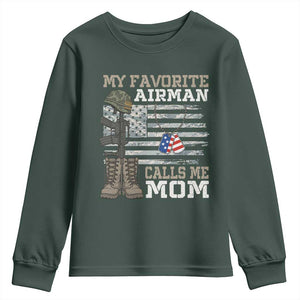 Proud Air Force Mom Youth Sweatshirt My Favorite Airman Military Family Camo US Flag TS10 Dark Forest Green Print Your Wear