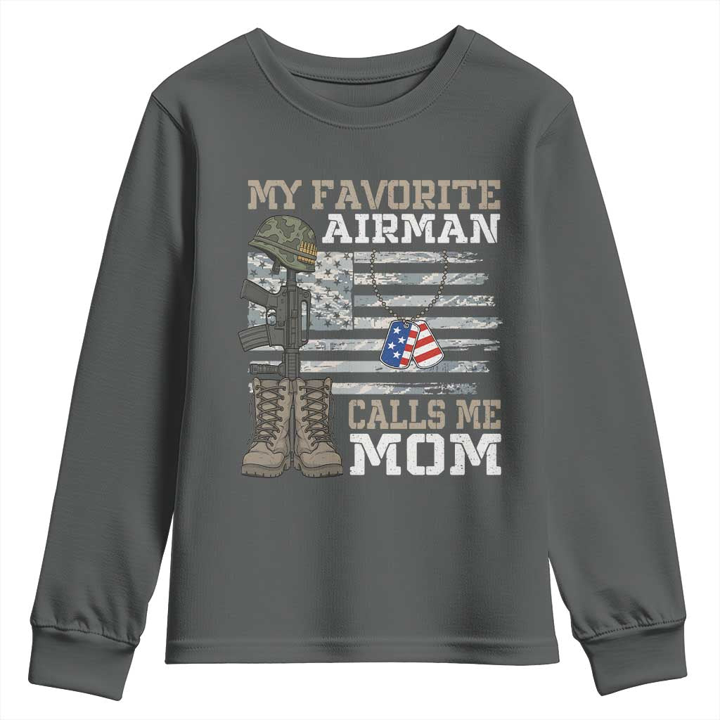 Proud Air Force Mom Youth Sweatshirt My Favorite Airman Military Family Camo US Flag TS10 Dark Heather Print Your Wear