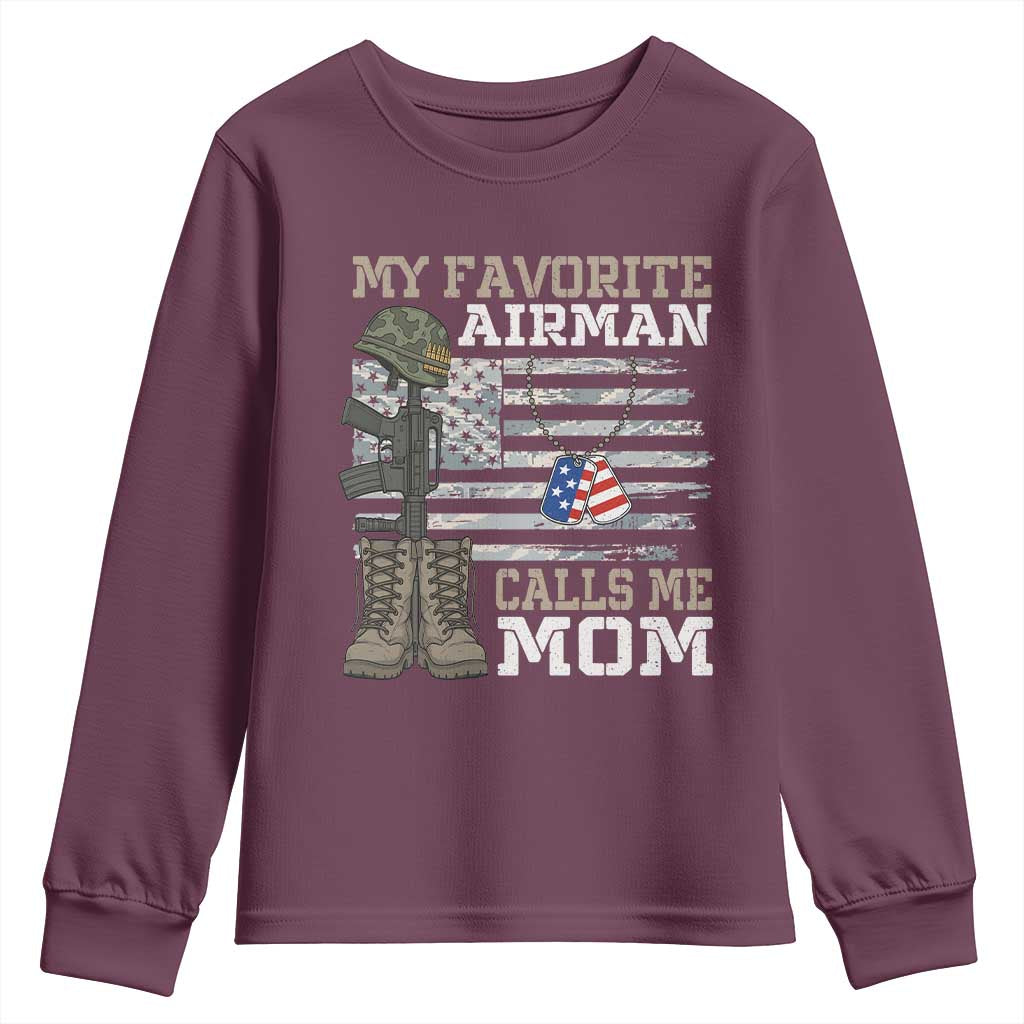 Proud Air Force Mom Youth Sweatshirt My Favorite Airman Military Family Camo US Flag TS10 Maroon Print Your Wear