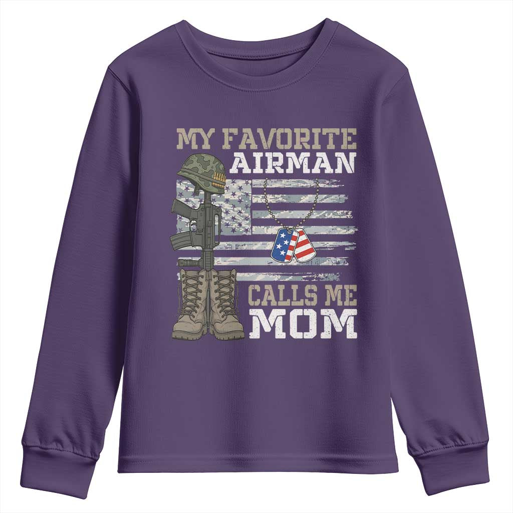 Proud Air Force Mom Youth Sweatshirt My Favorite Airman Military Family Camo US Flag TS10 Purple Print Your Wear