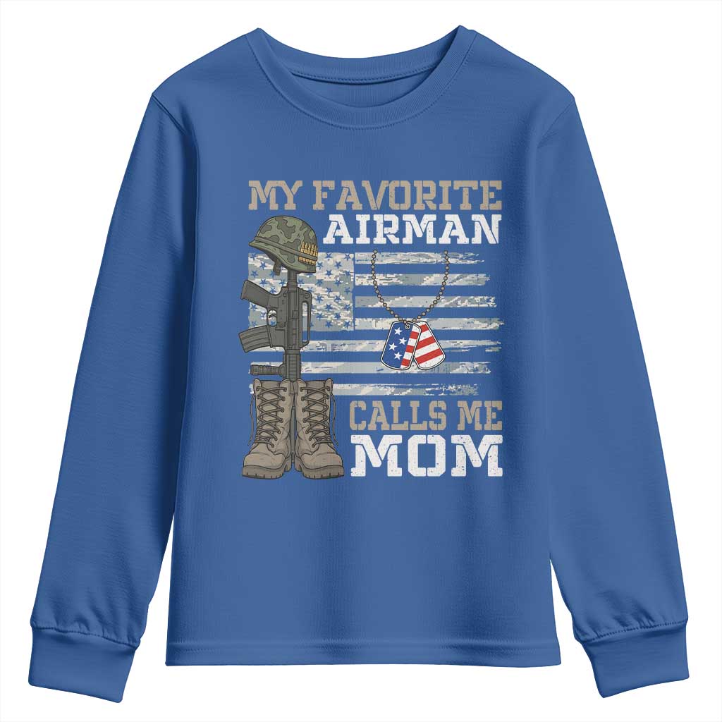 Proud Air Force Mom Youth Sweatshirt My Favorite Airman Military Family Camo US Flag TS10 Royal Blue Print Your Wear