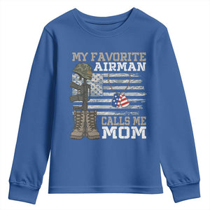 Proud Air Force Mom Youth Sweatshirt My Favorite Airman Military Family Camo US Flag TS10 Royal Blue Print Your Wear