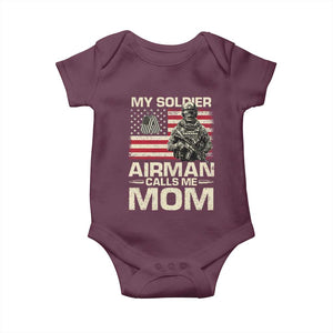 Proud Air Force Mom Baby Onesie My Soldier Airman Calls Me Mom US Flag TS10 Maroon Print Your Wear