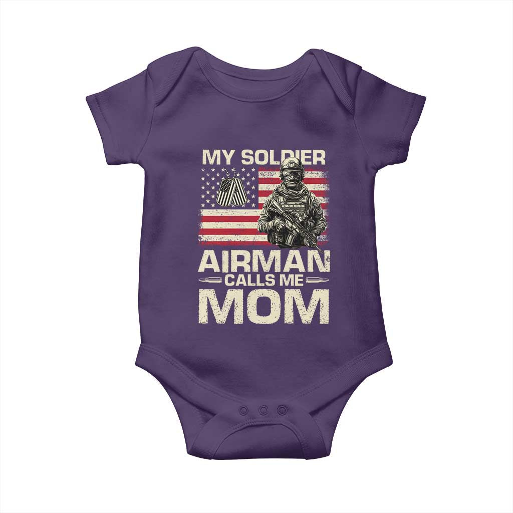 Proud Air Force Mom Baby Onesie My Soldier Airman Calls Me Mom US Flag TS10 Purple Print Your Wear