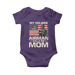 Proud Air Force Mom Baby Onesie My Soldier Airman Calls Me Mom US Flag TS10 Purple Print Your Wear