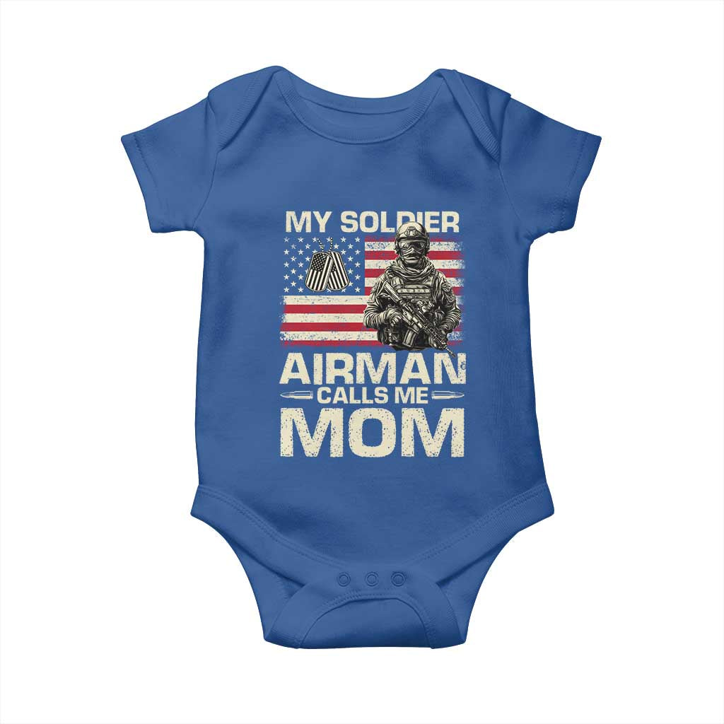 Proud Air Force Mom Baby Onesie My Soldier Airman Calls Me Mom US Flag TS10 Royal Blue Print Your Wear