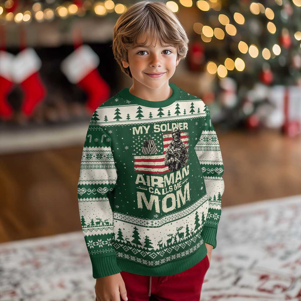 Proud Air Force Mom Ugly Christmas Sweater My Soldier Airman Calls Me Mom US Flag TS10 Forest Green Beige Print Your Wear