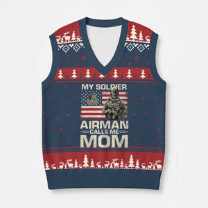 Proud Air Force Mom V-Neck Knit Sweater Vest My Soldier Airman Calls Me Mom US Flag TS10 Navy Red Print Your Wear