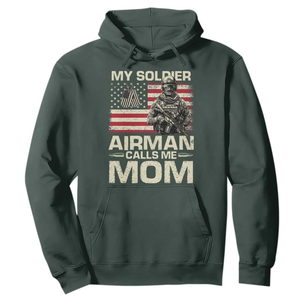 Proud Air Force Mom Hoodie My Soldier Airman Calls Me Mom US Flag TS10 Dark Forest Green Print Your Wear