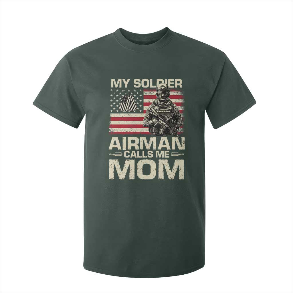 Proud Air Force Mom T Shirt For Kid My Soldier Airman Calls Me Mom US Flag TS10 Dark Forest Green Print Your Wear