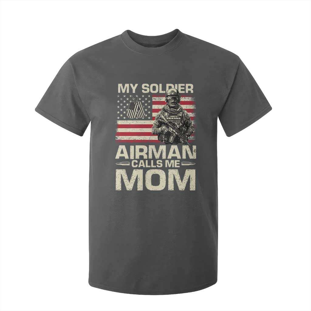 Proud Air Force Mom T Shirt For Kid My Soldier Airman Calls Me Mom US Flag TS10 Dark Heather Print Your Wear