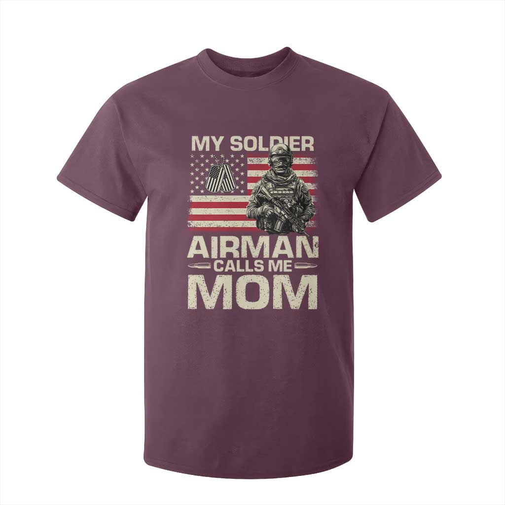 Proud Air Force Mom T Shirt For Kid My Soldier Airman Calls Me Mom US Flag TS10 Maroon Print Your Wear