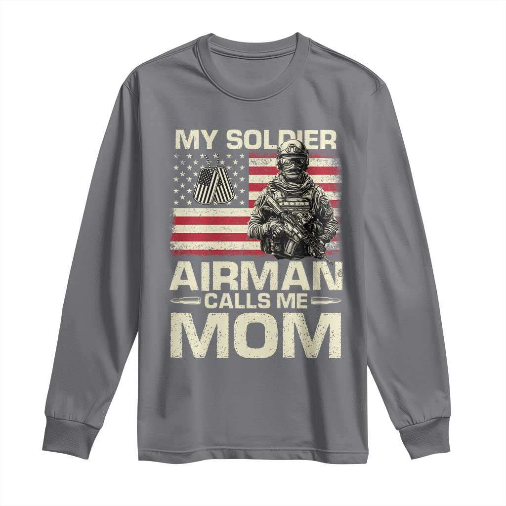 Proud Air Force Mom Long Sleeve Shirt My Soldier Airman Calls Me Mom US Flag TS10 Charcoal Print Your Wear