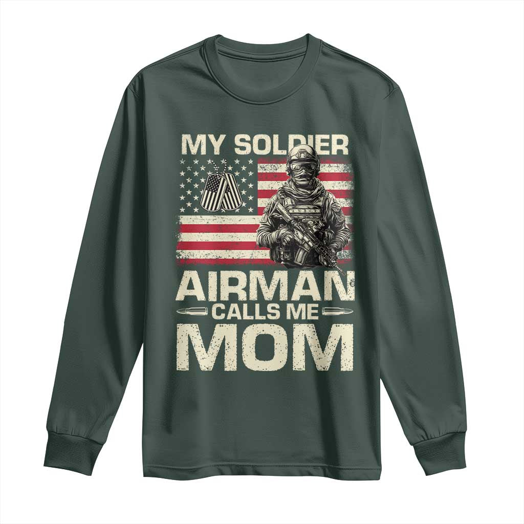Proud Air Force Mom Long Sleeve Shirt My Soldier Airman Calls Me Mom US Flag TS10 Dark Forest Green Print Your Wear
