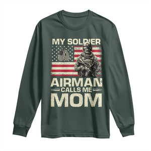 Proud Air Force Mom Long Sleeve Shirt My Soldier Airman Calls Me Mom US Flag TS10 Dark Forest Green Print Your Wear