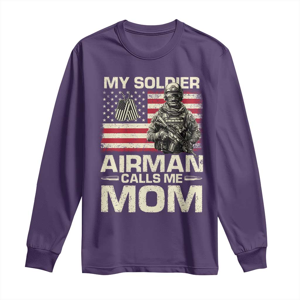 Proud Air Force Mom Long Sleeve Shirt My Soldier Airman Calls Me Mom US Flag TS10 Purple Print Your Wear