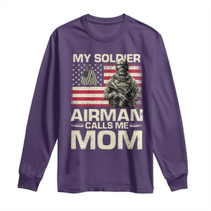 Proud Air Force Mom Long Sleeve Shirt My Soldier Airman Calls Me Mom US Flag TS10 Purple Print Your Wear