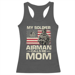 Proud Air Force Mom Racerback Tank Top My Soldier Airman Calls Me Mom US Flag TS10 Dark Heather Print Your Wear